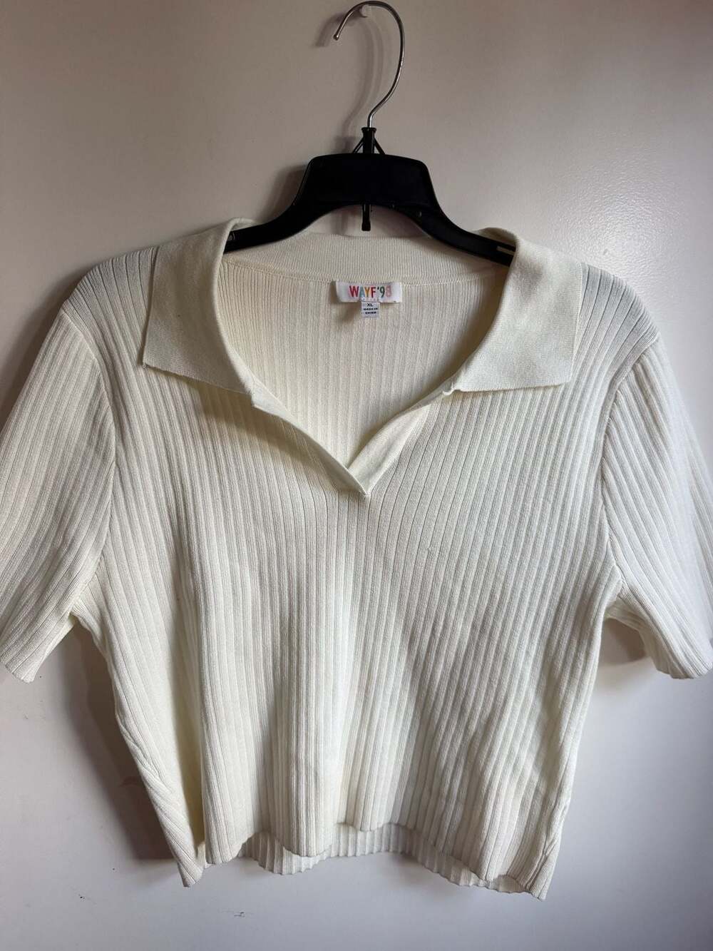 WAYF'98 Ribbed Knit Short Sleeve Collared Polo Top